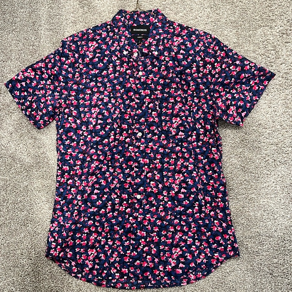 Men’s Bonobos Casual Button Down Blue Pink Shirt
